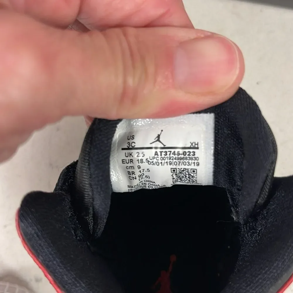 2019 Air Jordan 1 Crib Bootie 'Banned' Size 3C AT3745-023 Red & Black